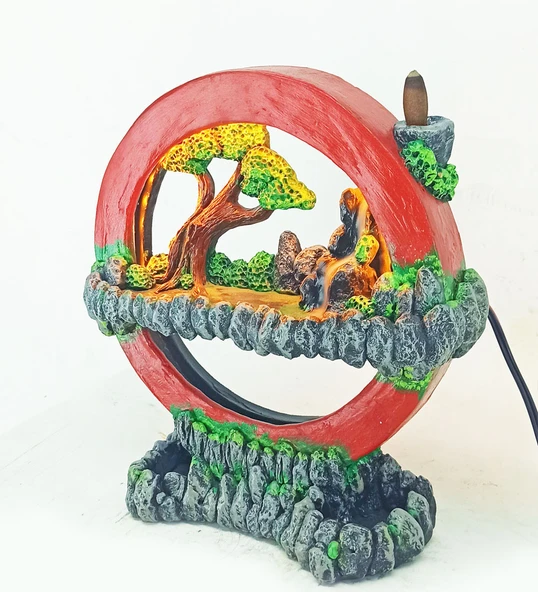 Işıklı Tütsülüklü Hayal Çemberi GeriAkış Tütsülük Gece Lambası Kırmızı - 2