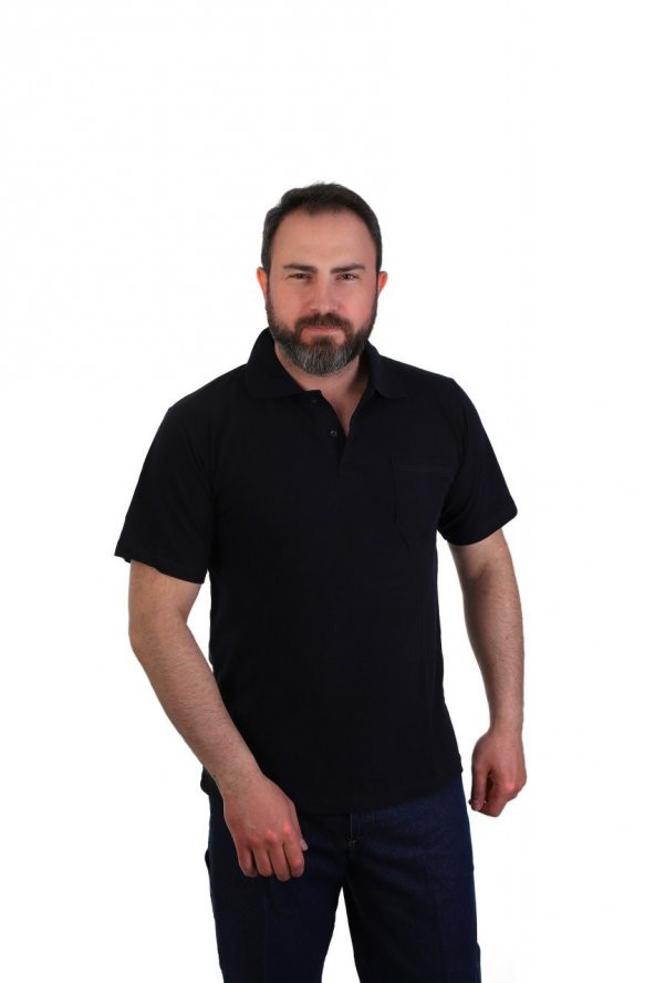 ESER - Polo Yaka Kısa Kol Penye İş Tişörtü - Cepli - Lacivert
