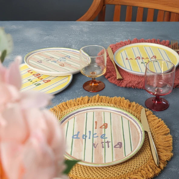 Keramika Mama Mia & La Dolce Vita Pasta Tabağı 22 Cm 4 Adet 22724-25 - 3
