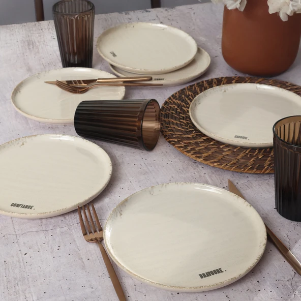 Keramika Deep Collection Mottolu Pasta Tabağı 22 cm 6 Adet 22650-55