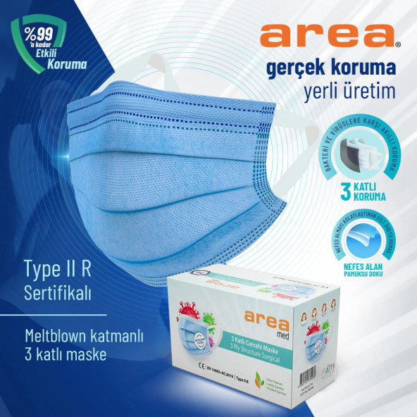 AREA Yeni Nesil  5 Kutu 250 Adet Meltblown Filtreli Cerrahi Medikal Maske - 3