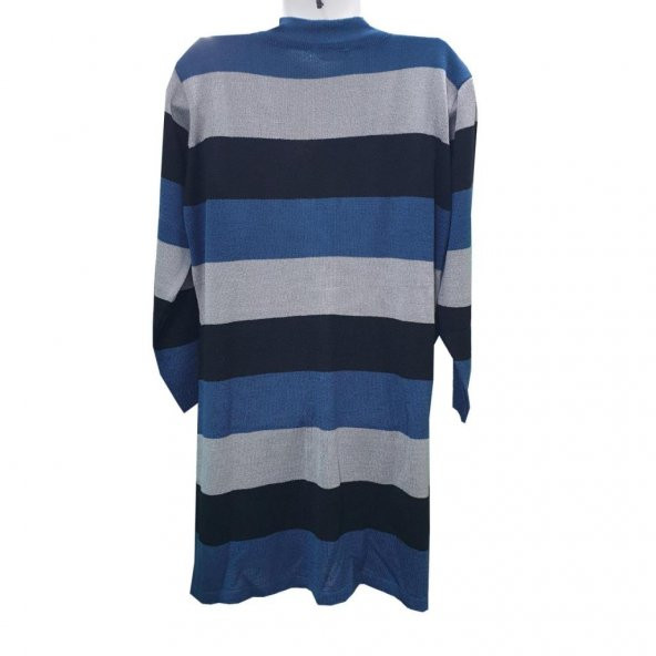 İndigo Renk Çizgili V Yaka Triko Hırka - 12