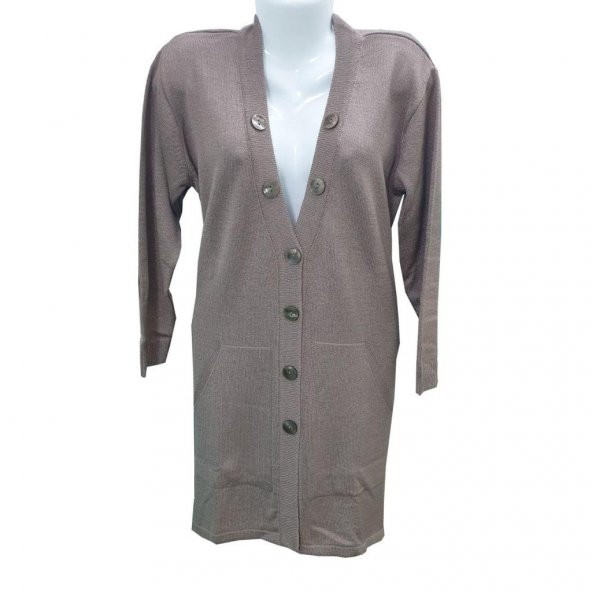 V Yaka Düğmeli Triko Hırka - 5