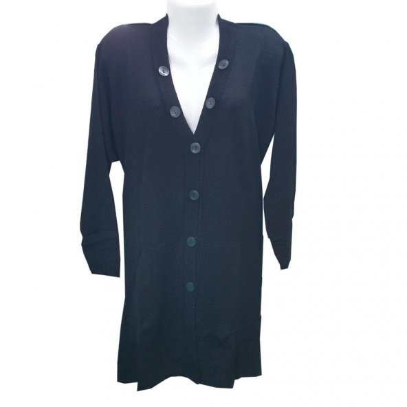 V Yaka Düğmeli Triko Hırka - 9