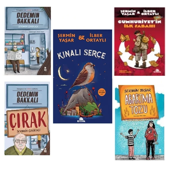 Şermin Yaşar 5 Kitap Set (Dedemin Bakkalı,Abartma Tozu,Kınalı Serçe,Dedemın Bakkalı Çırak ,Cumhuriyetin İlk Sabahı)