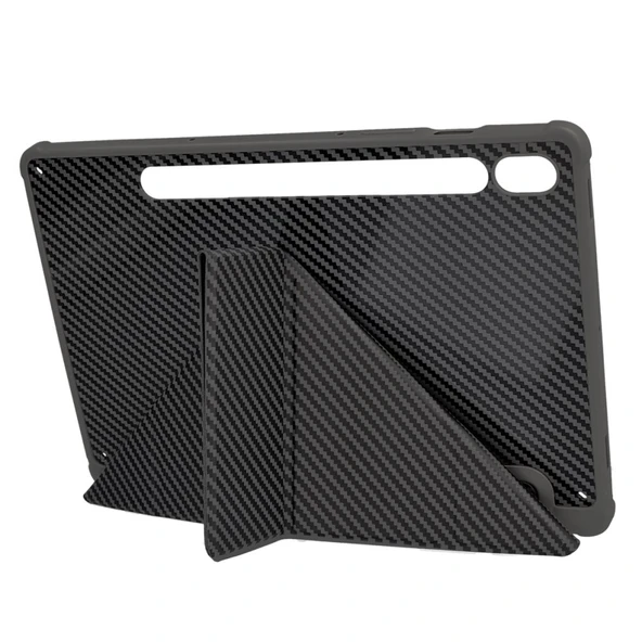 Samsung Galaxy Tab S9 Fe Plus 12.4" X610 Kılıf Standlı Karbon Kapaklı AznClrCarbon - 3