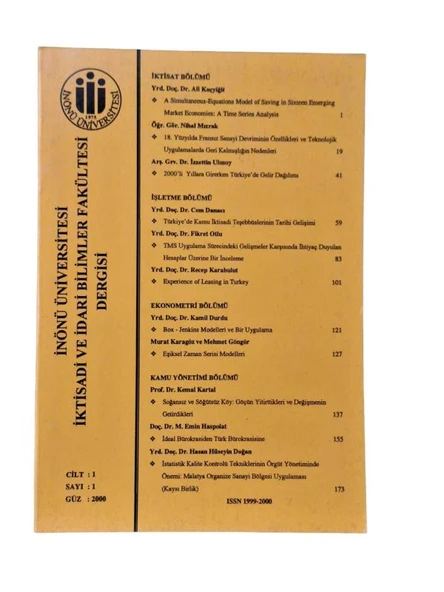 İNÖNÜ ÜNİVERSİTESİ İKTİSADİ VE İDARİ BİLİMLER FAKÜLTESİ DERGİSİ CİLT:1 SAYI:1 (İKİNCİ EL KİTAP)