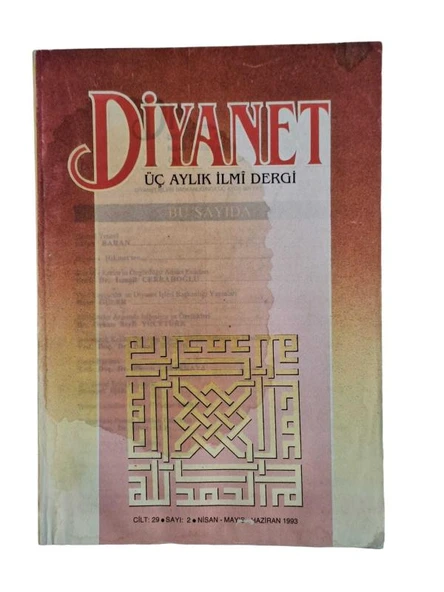 DİYANET DERGİSİ / 29. CİLT / NİSAN MAYIS HAZİRAN 1993 / 2. SAYI (İKİNCİ EL KİTAP)