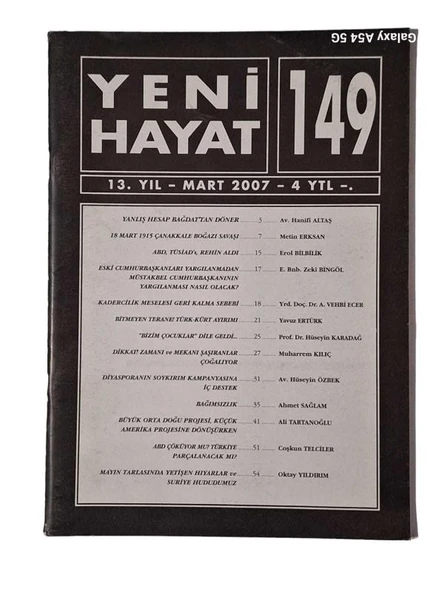 YENİ HAYAT AYLIK SİYASİ DERGİ SAYI 149 MART 2007 (İKİNCİ EL KİTAP)
