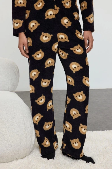 Tarz Rahat Uzun Kollu Geniş Paça Animal Wellsoft Örme Pijama Takımı - 3