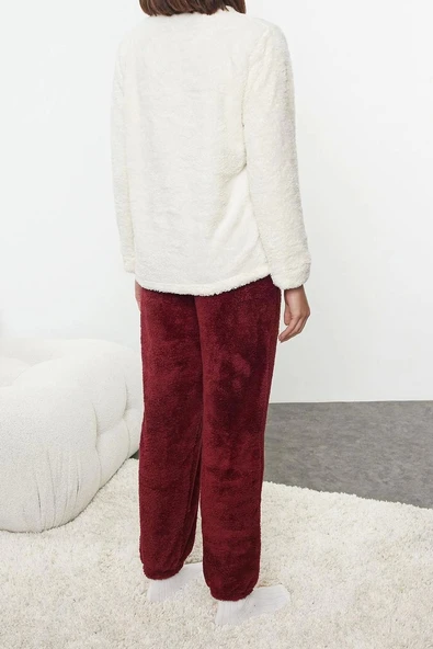 Tarz Rahat Uzun Kollu Lastikli Paça Kalpli Wellsoft Kışlık Örme Pijama Takımı - 4