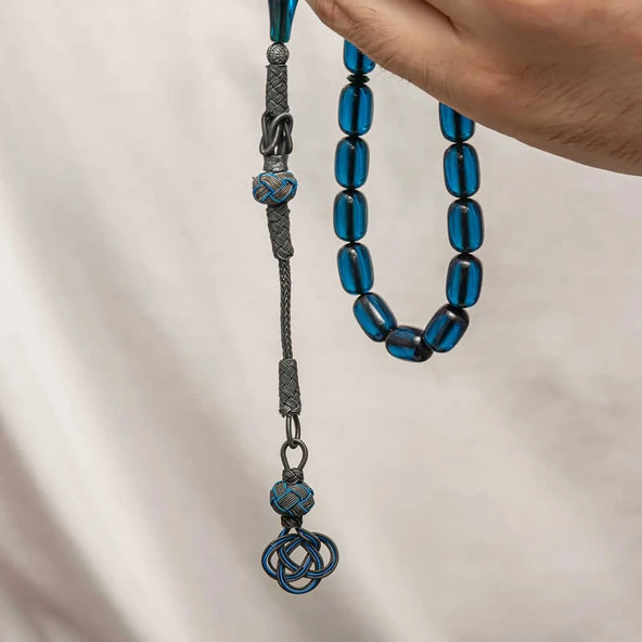 Gümüş Kazaz Püsküllü Sıkma Kehribar Tesbih - 3