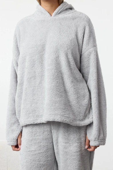 Tarz Rahat Uzun Kollu Boru Paça ve Nakışlı Wellsoft Kışlık Örme Pijama Takımı - 3