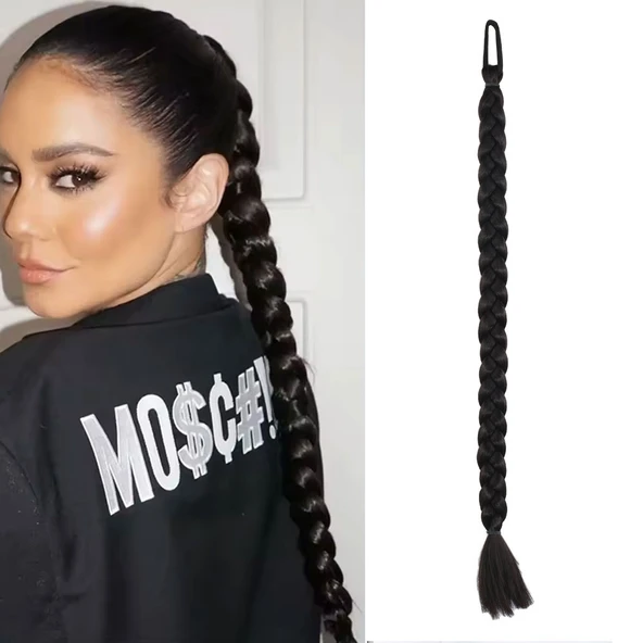 İkili Örgü Lastik Tokalı At Kuyruğu - Koyu Kestane ürün görseli