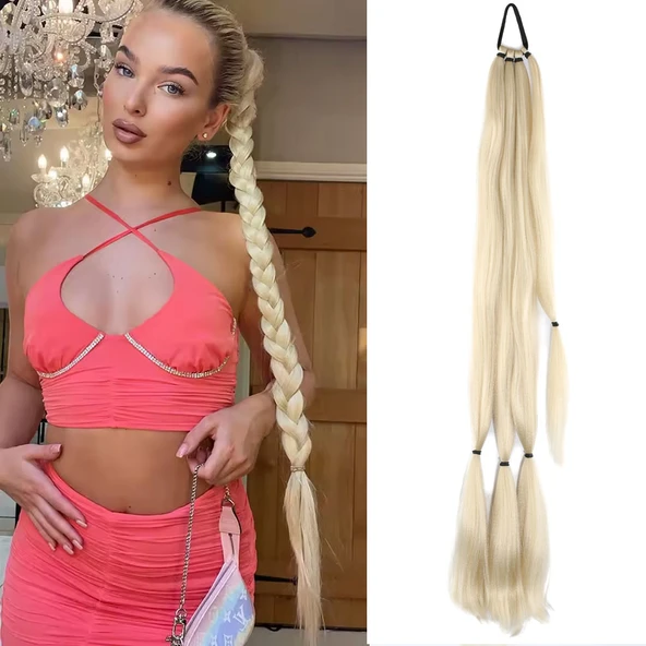 Üçlü Örgü Tokalı At Kuyruğu - Platin ürün görseli