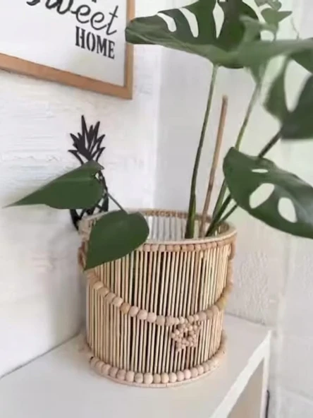 El Emeği Doğal Bambu Saksı EN:25 cm BOY:30 cm - 3