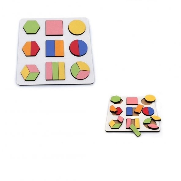 Hamaha Wooden Toys Doğal Ahşap Eğitici Oyuncak Montessori Geometrik 3 Çizgi Şekiller Oyun Seti