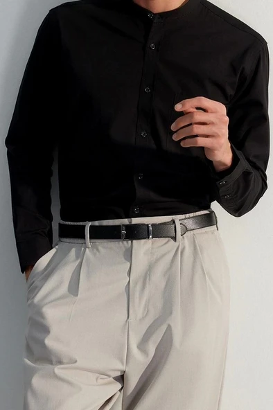 Şık Düz Desen Hakim Yaka Limited Edition Regular Fit Hakim Yaka Gömlek