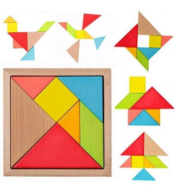 Hamaha Wooden Toys Doğal Ahşap Eğitici Oyuncak 7 Parça Mini Tangram