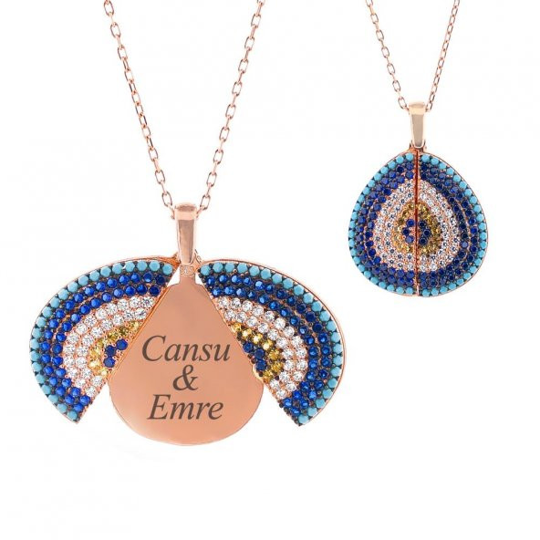 İsim Yazılabilen Kişiye Özel Nazar Tasarımlı 925 Ayar Gümüş Kolye ürün görseli 1