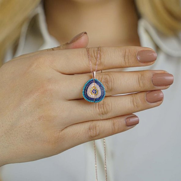 İsim Yazılabilen Kişiye Özel Nazar Tasarımlı 925 Ayar Gümüş Kolye - Resim 2