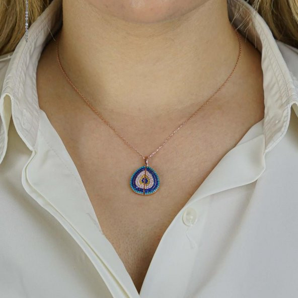 İsim Yazılabilen Kişiye Özel Nazar Tasarımlı 925 Ayar Gümüş Kolye - Resim 3