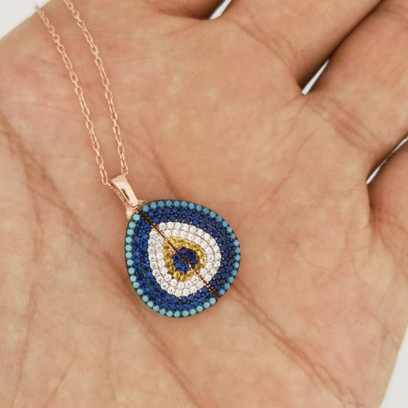 İsim Yazılabilen Kişiye Özel Nazar Tasarımlı 925 Ayar Gümüş Kolye - Resim 4