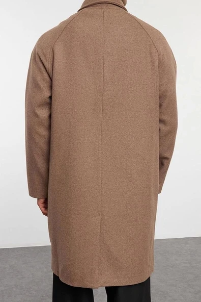 Tasarım Düz Astarsız Yaka Uzun Regular Gömlek Unisex Regular Fit Yün Karışımlı Kaşe Kışlık Kaban - 5