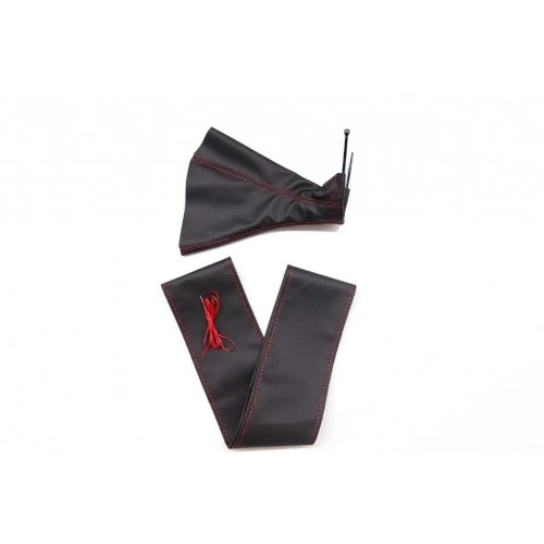 Toyota Auris  (2007-2012)    Uyumlu Direksiyon Kılıfı ve Vites Körüğü Siyah Deri Kırmızı Nakışlı ürün görseli 1