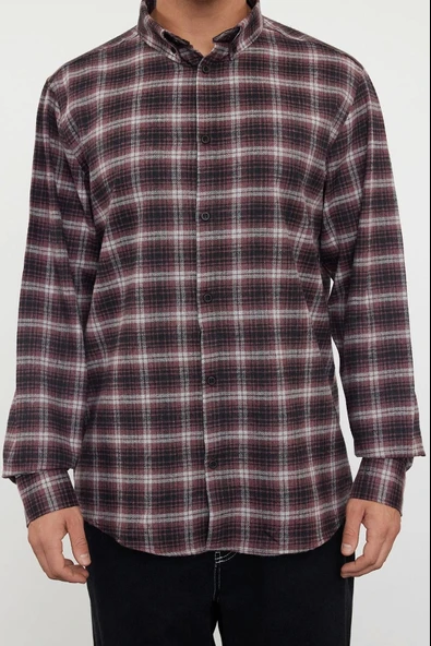 Şık Ekose Kareli Desen Düğmeli Yaka Regular Fit Ekose Desenli Unisex Oduncu Flanel Gömlek