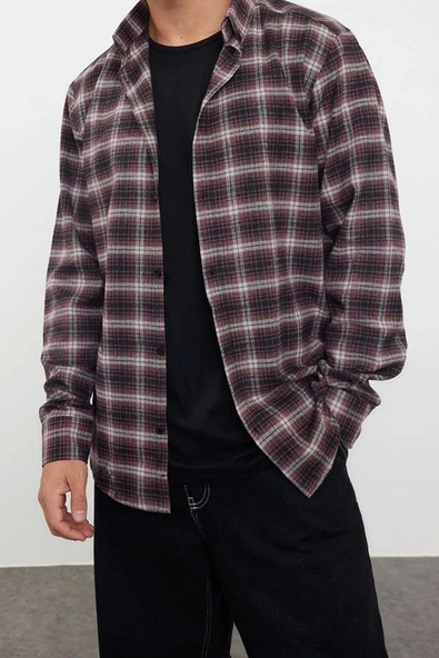 Şık Ekose Kareli Desen Düğmeli Yaka Regular Fit Ekose Desenli Unisex Oduncu Flanel Gömlek - 2