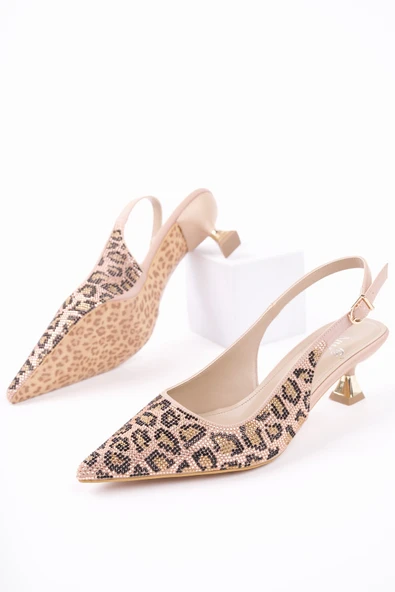 Muggo RASHİDA Kadın Sivri Burun Leopar Detaylı Arkası Açık Günlük Klasik Topuklu Abiye Ayakkabı - 11