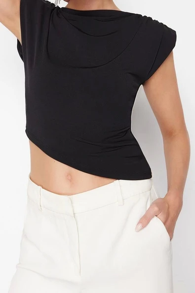 Moda Kayık Yaka Örme Slim Fit Düz Desen Şık gece Regular Kolsuz Bluz - 2