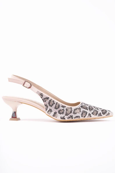 Muggo RASHİDA Kadın Sivri Burun Leopar Detaylı Arkası Açık Günlük Klasik Topuklu Abiye Ayakkabı - 8