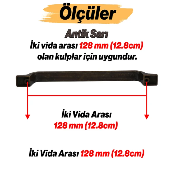 Can Antik Sarı Metal Kulp 128 mm 12.8 cm Mobilya Çekmece Mutfak Dolabı Dolap Kulpları Kulbu Kulpu - Resim 3