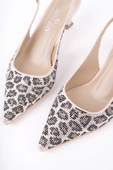 Muggo RASHİDA Kadın Sivri Burun Leopar Detaylı Arkası Açık Günlük Klasik Topuklu Abiye Ayakkabı - 7