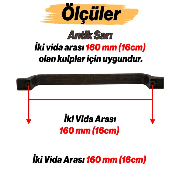 Can Antik Sarı Metal Kulp 160 mm 16 cm Mobilya Çekmece Mutfak Dolabı Dolap Kulpları Kulbu Kulpu - 3
