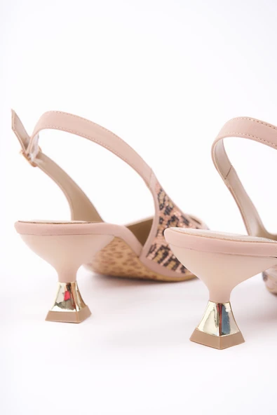 Muggo RASHİDA Kadın Sivri Burun Leopar Detaylı Arkası Açık Günlük Klasik Topuklu Abiye Ayakkabı - 12