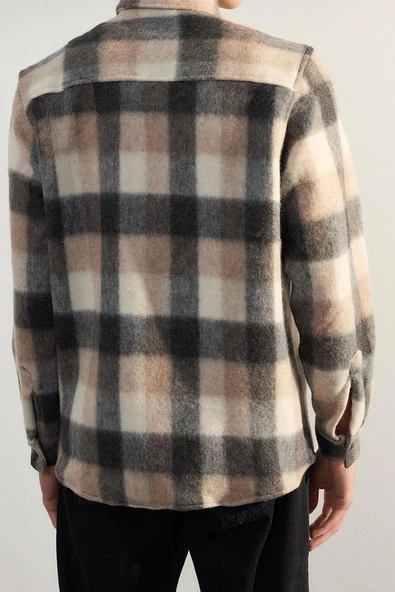 Şık Ekose Kareli Desen Gömlek Yaka Unisex Regular Fit Kışlık Kareli Oduncu Gömlek Ceket - 4