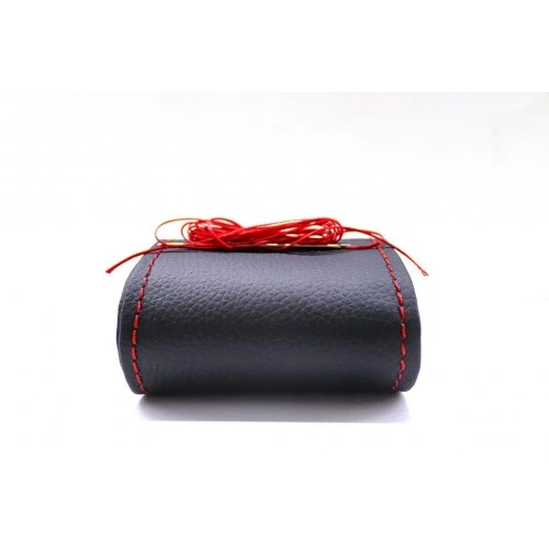 Citroen C5  (2001-2003) Uyumlu Direksiyon Kılıfı Dikmeli Siyah Deri Kırmızı Nakışlı - Resim 4