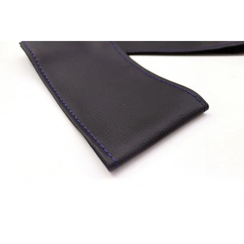 Nissan Qashqai 2007-2013 Uyumlu Direksiyon Kılıfı Dikmeli Siyah Deri Mavi Nakışlı - Resim 3