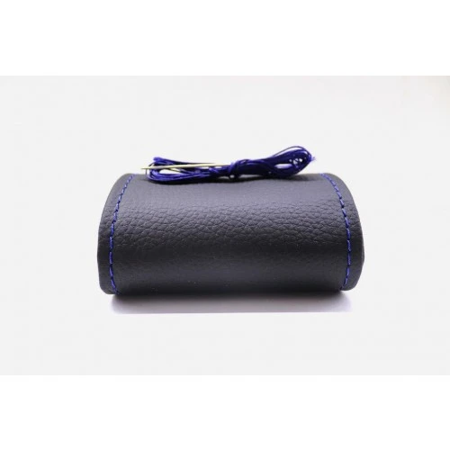 Ford Fusion  (2003-2012) Uyumlu Direksiyon Kılıfı Dikmeli Siyah Deri Mavi Nakışlı - Resim 4