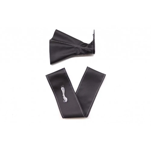 Renault Grand Scenic 2009-2013 Uyumlu Direksiyon Kılıfı ve Vites Körüğü Siyah Deri Gri Nakışlı ürün görseli