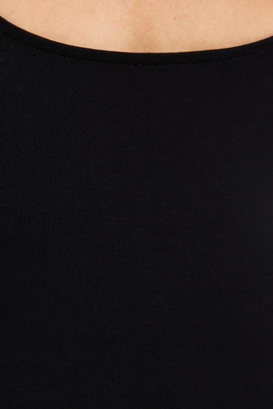 Moda Kayık Yaka Örme Slim Düz Desen Casual Günlük Regular Uzun Kol Bluz - 5