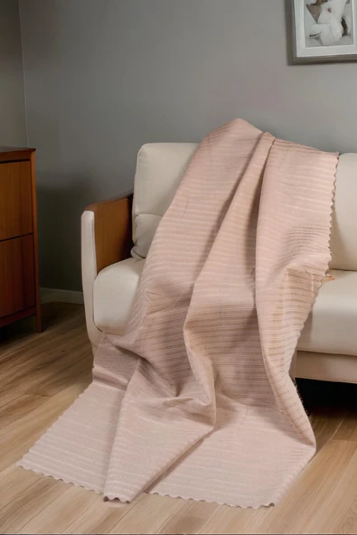 Çizgili Süngerli Kadife Kumaş Kaymaz Çekyat Koltuk Örtüsü 170x210 Vizon