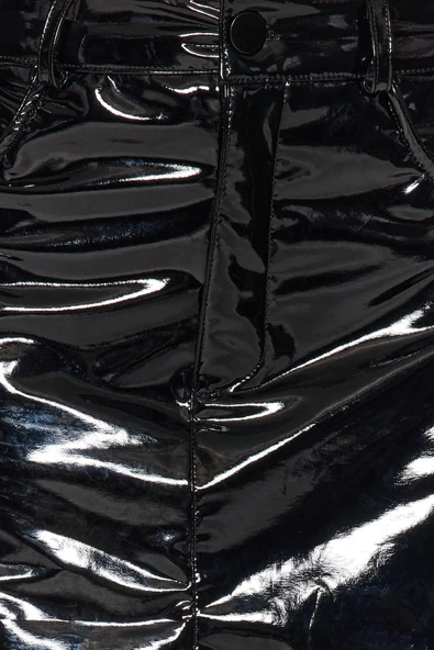 Modern Tarz Astarsız Dokuma Mini Boy Parlak Suni Deri Mini Dokuma Etek - 5