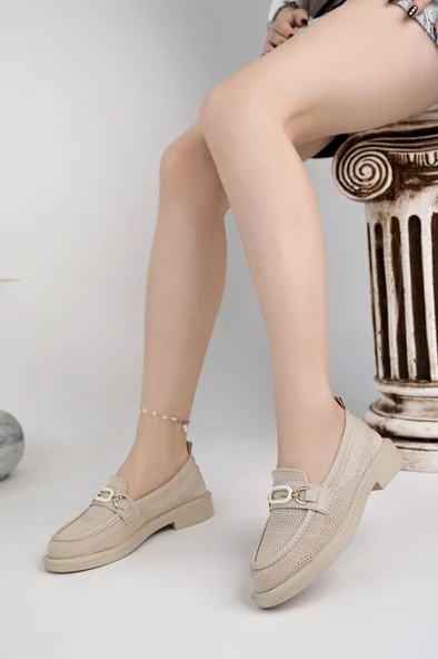Muggo SAKURA Metal Tokalı Triko Kadın Loafer Günlük Makosen Ayakkabı - 5