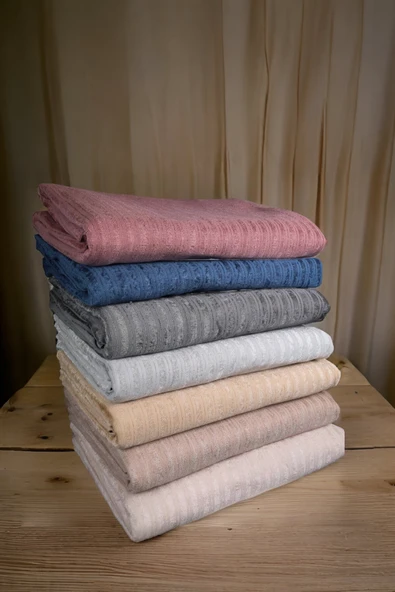 Çizgili Süngerli Kadife Kumaş Kaymaz Çekyat Koltuk Örtüsü 170x210 Vizon - 4