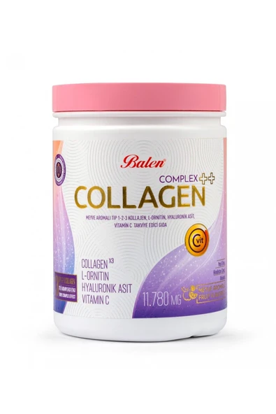 BALEN Collagen Complex ++ Meyve Aromalı Tip 1,2,3 Kolajen , L-ornitin, Hyaluronik Asit, Vitamin C