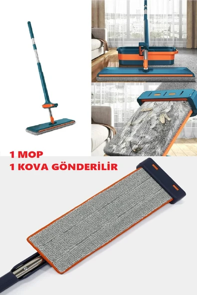 Lüks Katlanabilir Tekerli  Kovalı Kendini Sıkabilen Mop - Ev Tavan  Mutfak Zemin İçin Pratik Mop